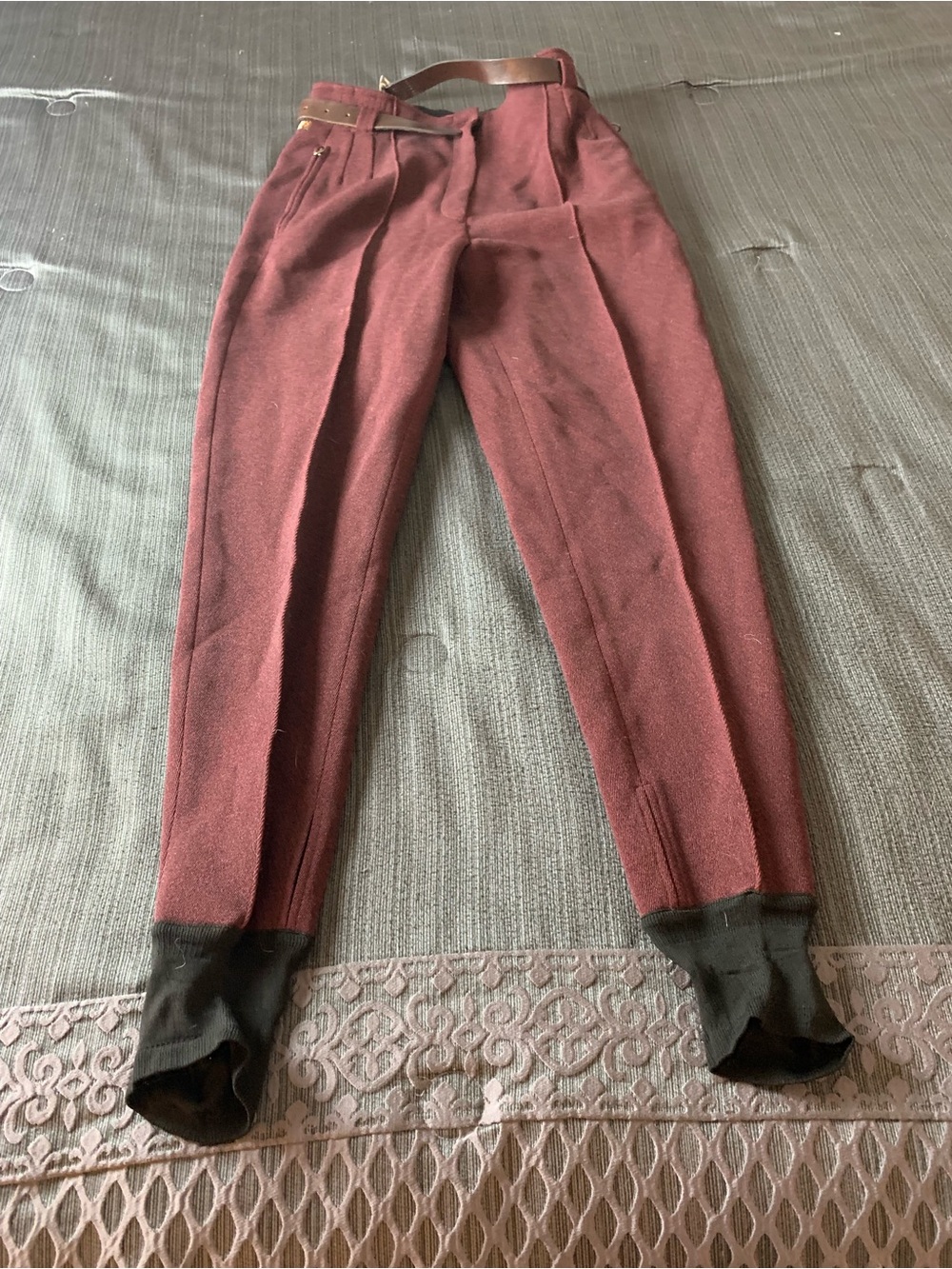 Vintage Post Card Ski Stirrup Pants Burgundy Red Size 10